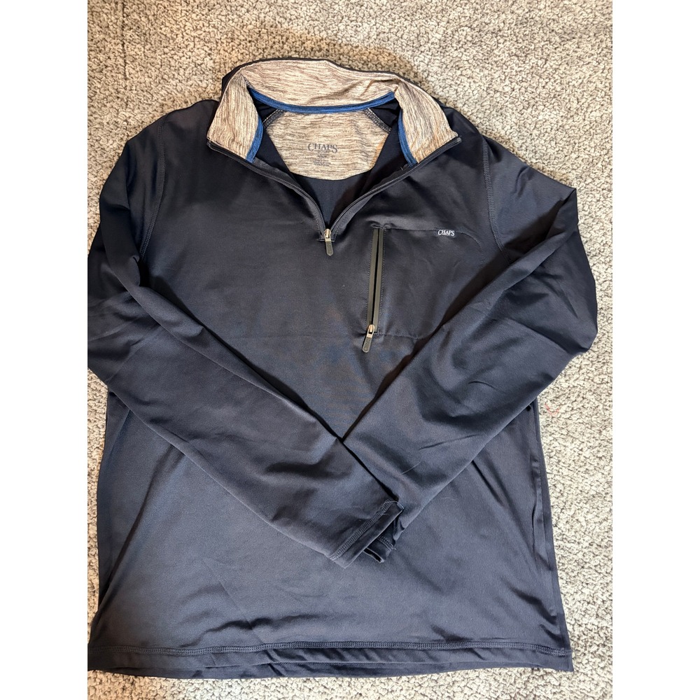 Chaps Men's Golf Performance Pullover Medium Navy Blue Quarter Zip Long Sleeve